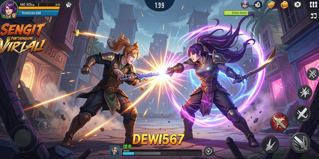 Tampilan gameplay yang mendebarkan dalam DEWI567 saat pertarungan berlangsung.