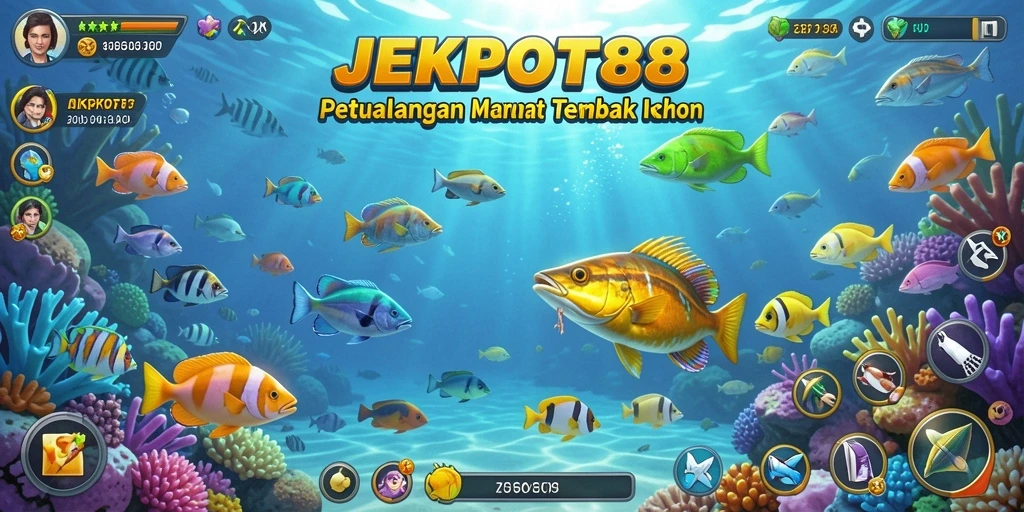 Tampilan penuh aksi gameplay Tembak Ikan di JEKPOT88.