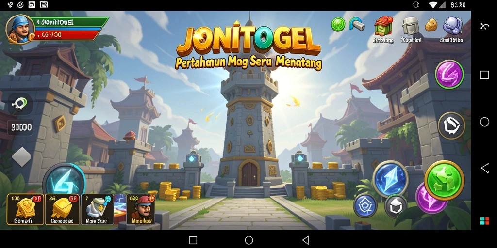 Tampilan menara pertahanan dalam JONITOGEL saat bertempur melawan musuh.