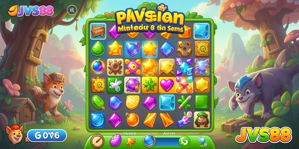 Tangkapan layar gameplay JVS88 yang penuh warna dalam aksi Match-3.