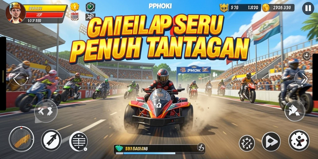Tampilan gameplay PPHOKI dengan balapan yang seru dan menegangkan.