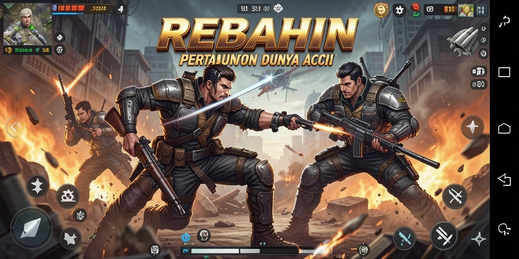Tangkapan layar <strong>REBAHIN</strong> menunjukkan aksi pertempuran yang intens dan seru.