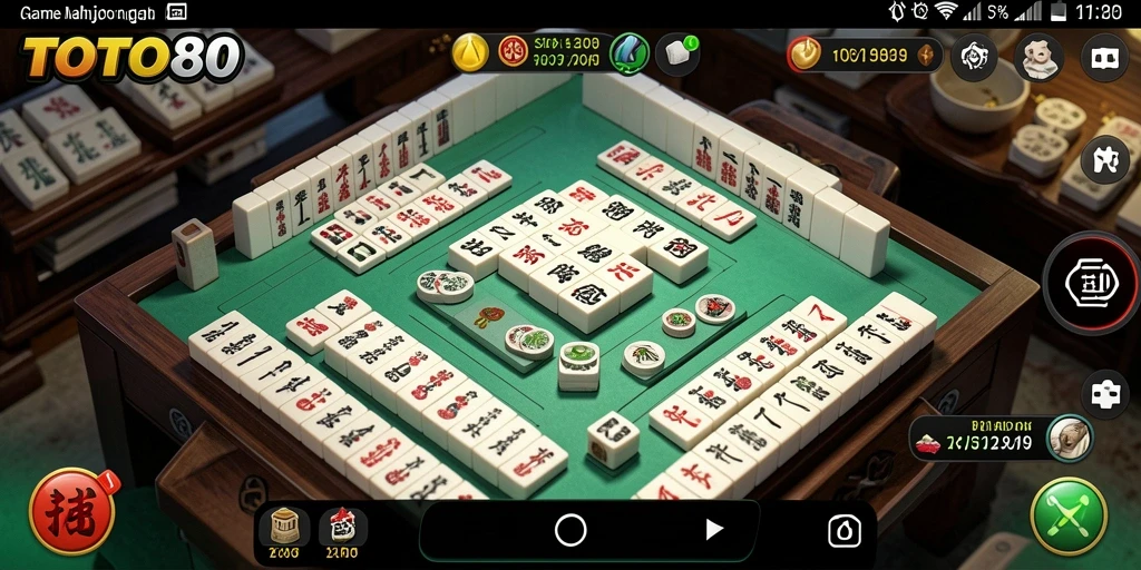 Tampilan gameplay seru TOTO80 dengan ubin Mahjong yang berwarna-warni.